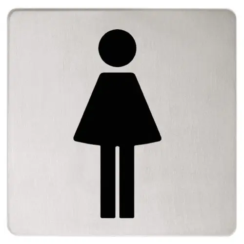 Türschild von Keuco mit einem Symbol für Damen in schwarz auf einer silbernen Oberfläche. Eignet sich zur Kennzeichnung von Damen-Waschräumen oder Toiletten.
