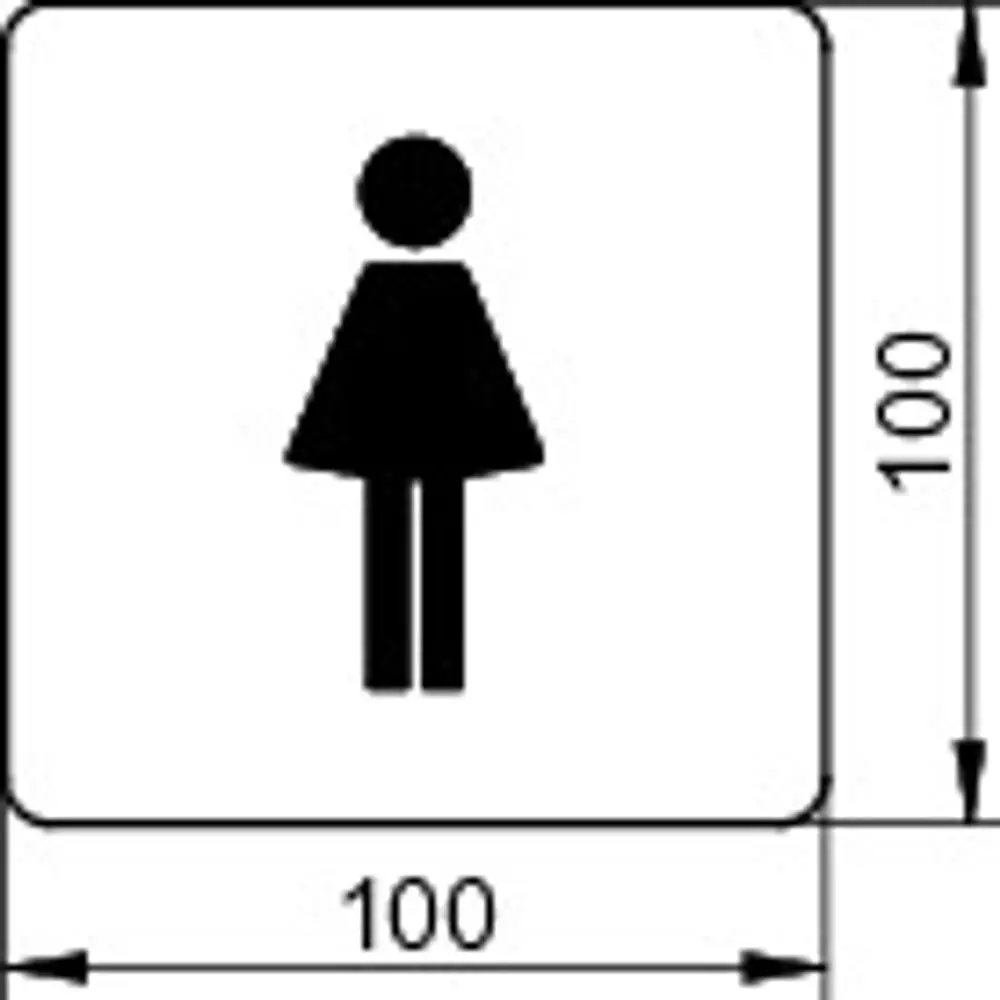 Schwarzes Türschild mit stilisiertem weiblichen Symbol, geeignet für Damen-Toiletten, aus dem Sortiment von Keuco. Symbol und Design erkennbar.