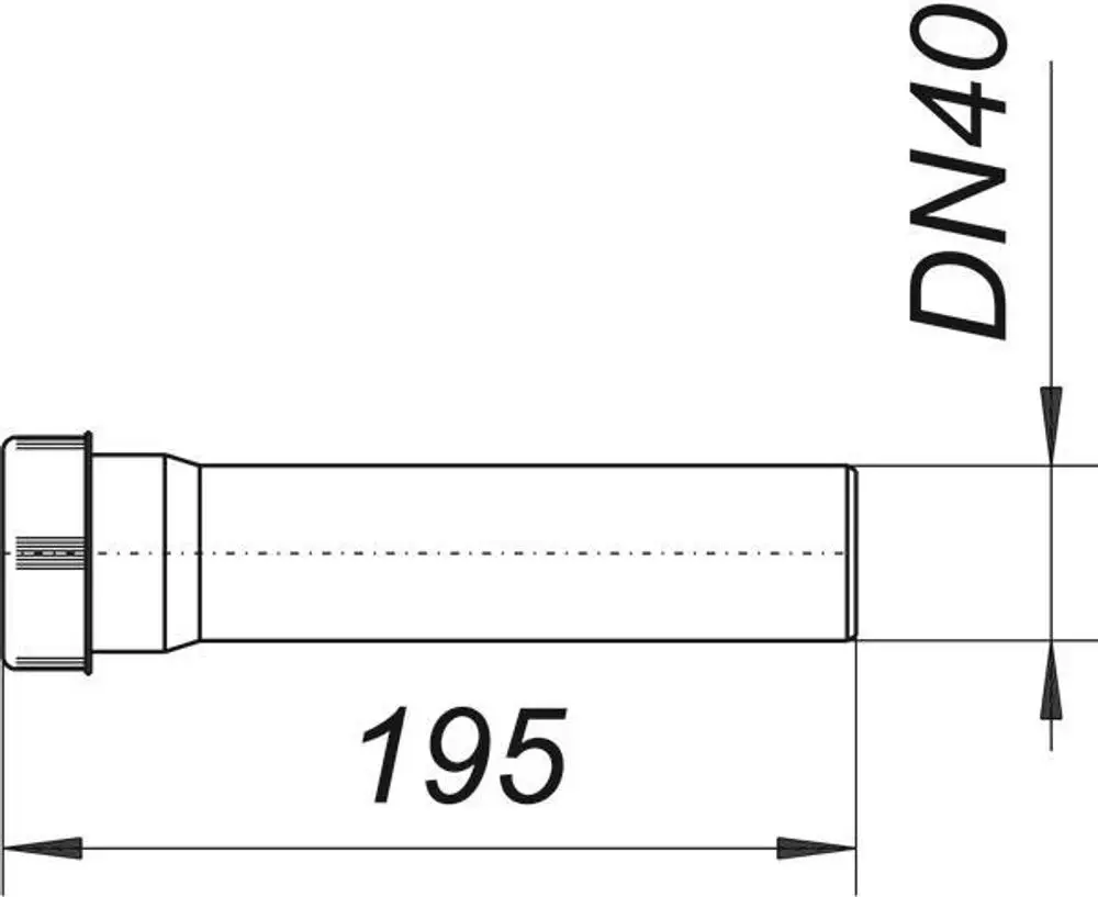 Dallmer Verlängerungsrohr mit einem durchgehenden zylindrischen Design, das eine Länge von 195 mm aufweist, für Rohrsysteme mit Anschluss DN 40.