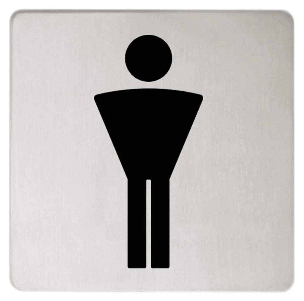 Türschild von Keuco mit grafischer Darstellung einer männlichen Person auf einem rechteckigen, metallischen Hintergrund.