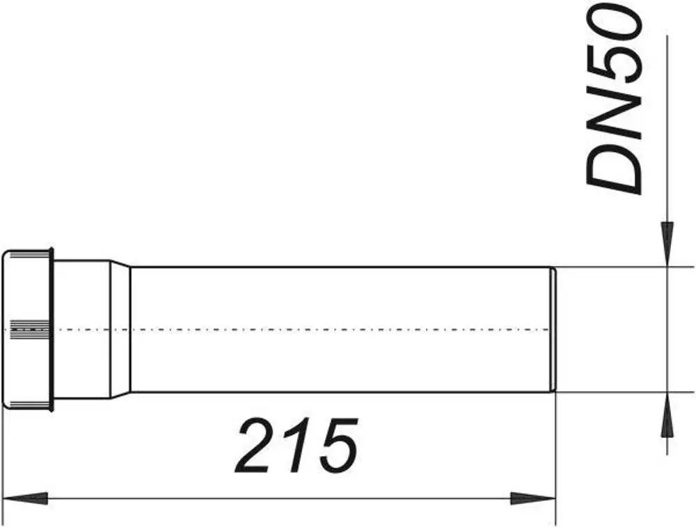 Dallmer Verlängerungsrohr mit homogener zylindrischer Form und einem Durchmesser, dargestellt in technischer Zeichnung mit Maßangaben.