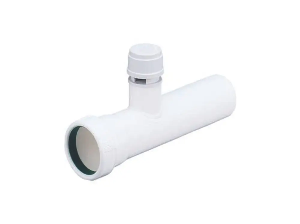 Verlängerungsrohr in Weiß mit Belüfter, geeignet für Abwassersysteme. Dallmer-Produkt zur Verbindung von Rohren. Entwurf in Standardgröße für einfache Installation.