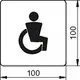 Schwarzes Piktogramm für barrierefreies WC, gezeigt durch eine sitzende Person im Rollstuhl, auf weißem Hintergrund. Markenlogo von Keuco nicht sichtbar.