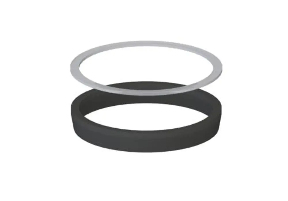 Dallmer Dichtung in Schwarz mit transparentem Gleitring, bestehend aus zwei konzentrischen Ringen, die zur Abdichtung für Kugelgelenke verwendet werden.