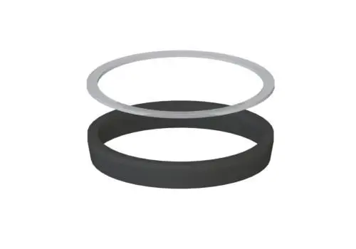 Dallmer Dichtung in Schwarz mit transparentem Gleitring, bestehend aus zwei konzentrischen Ringen, die zur Abdichtung für Kugelgelenke verwendet werden.