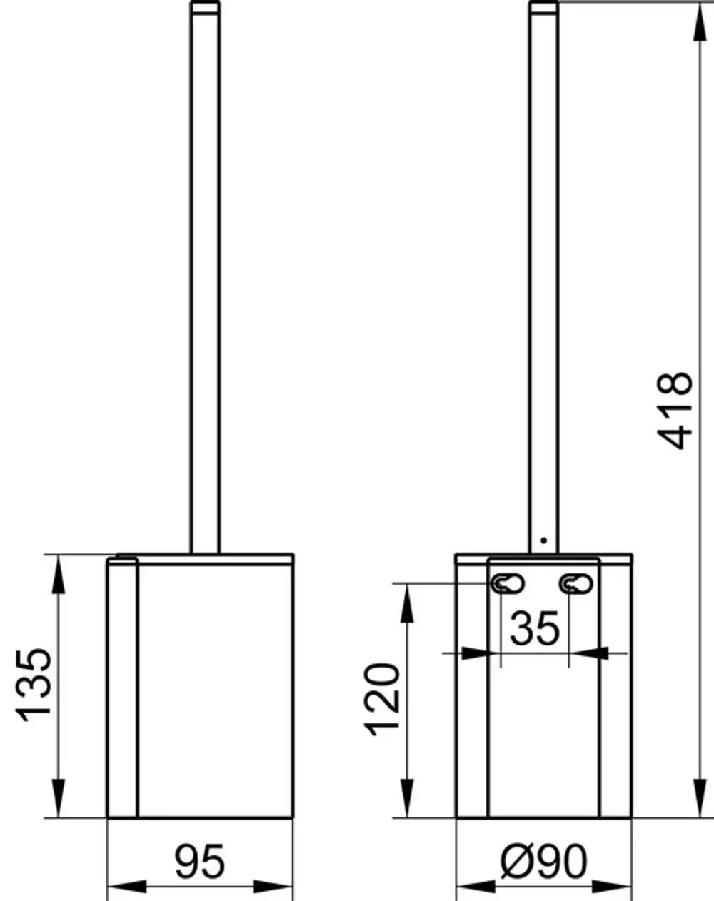 Zeichnung eines Kunststoff-Elements von Keuco, dargestellt in zwei Ansichten. Maße und Details sind klar erkennbar, Struktur betont Funktionalität.