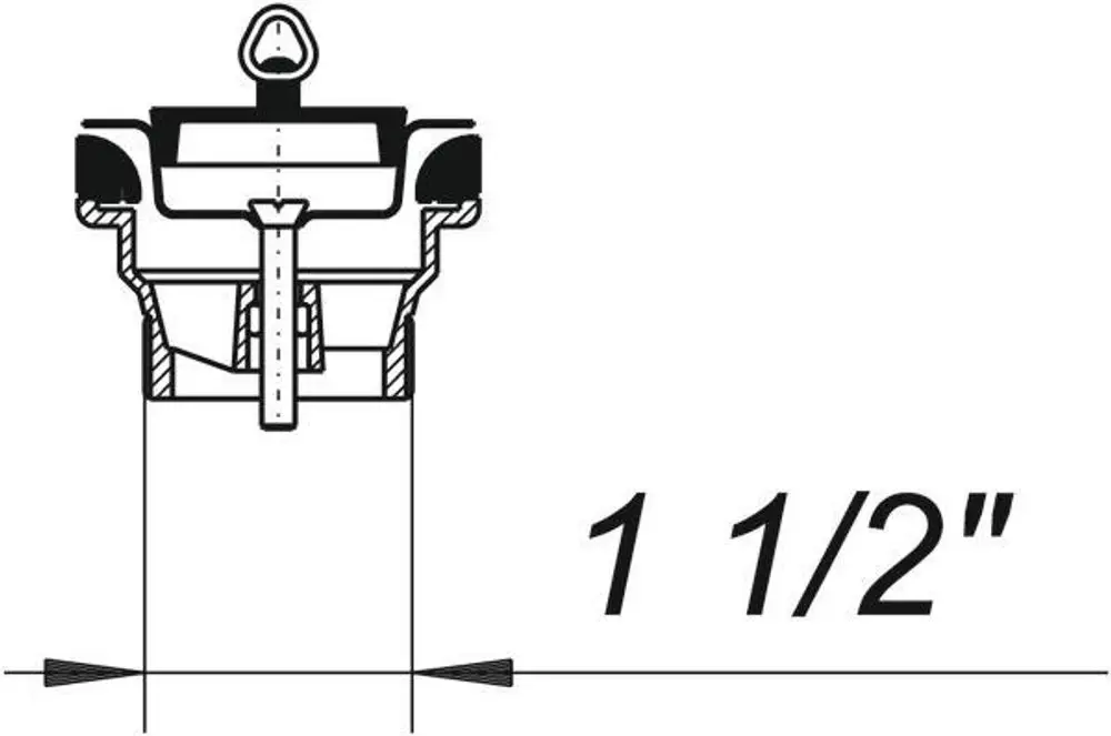Schematische Darstellung eines Dallmer Stopfenventils mit einem Kelch und einem aufgesetzten Dreieckbügel. Deutlich sichtbare Öffnung für den Anschluss.
