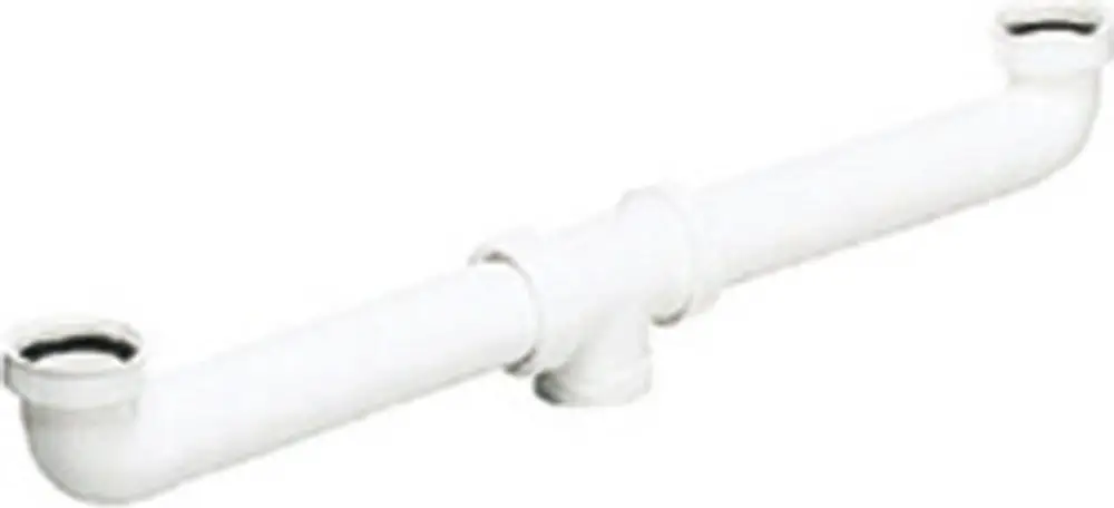 Weißes Abflussrohr mit zwei Anschlüssen und einem Abzweig, hergestellt von Dallmer, geeignet für Sanitärinstallationen.