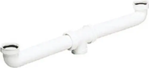 Weißes Abflussrohr mit zwei Anschlüssen und einem Abzweig, hergestellt von Dallmer, geeignet für Sanitärinstallationen.