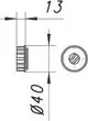 Dallmer Reinigungsschraube in seitlicher Ansicht mit abgerundeter Kontur und kreisförmigem Querschnitt, mit einer Durchmesserangabe von 40 mm und einer Höhe von 13 mm.