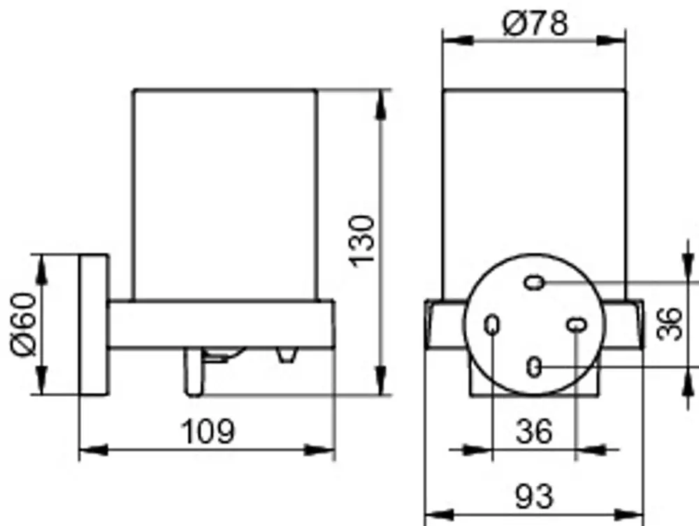 Keuco Lotionspender mit Halter und Pumpe in verchromter Ausführung, abgebildet in seitlicher und frontalem Blick, mit technischen Maßen und Details.