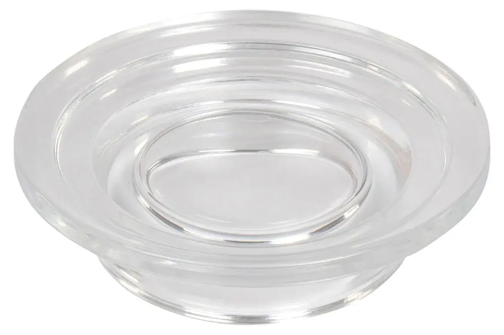 Klare, runde Schale aus Echtkristall von Keuco, mit inneren und äußeren Rillen, die eine schlichte und elegante Optik bieten.