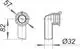 Dallmer-Geruchverschluss in knickförmiger Bauweise. Sichtbare Durchmesser von Ø32. Zeichnung zeigt seitliche und obere Ansicht mit Abmessungen.