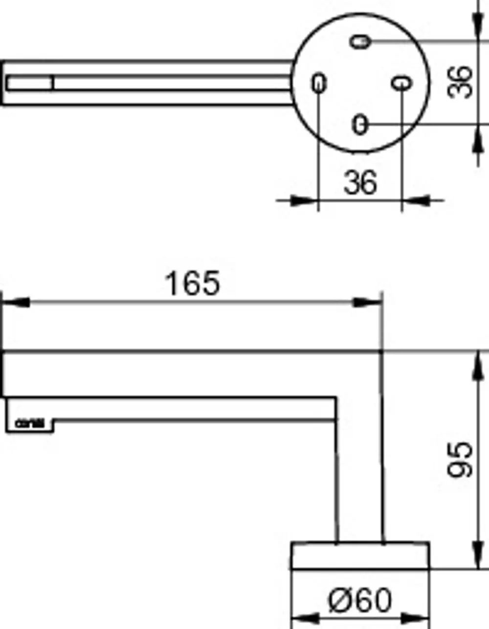 Keuco Toilettenpapierhalter in offener Form, verchromt, mit einem runden Halter und einem langen, flachen Arm. Der Halter ist in einem funktionalen Design gestaltet.
