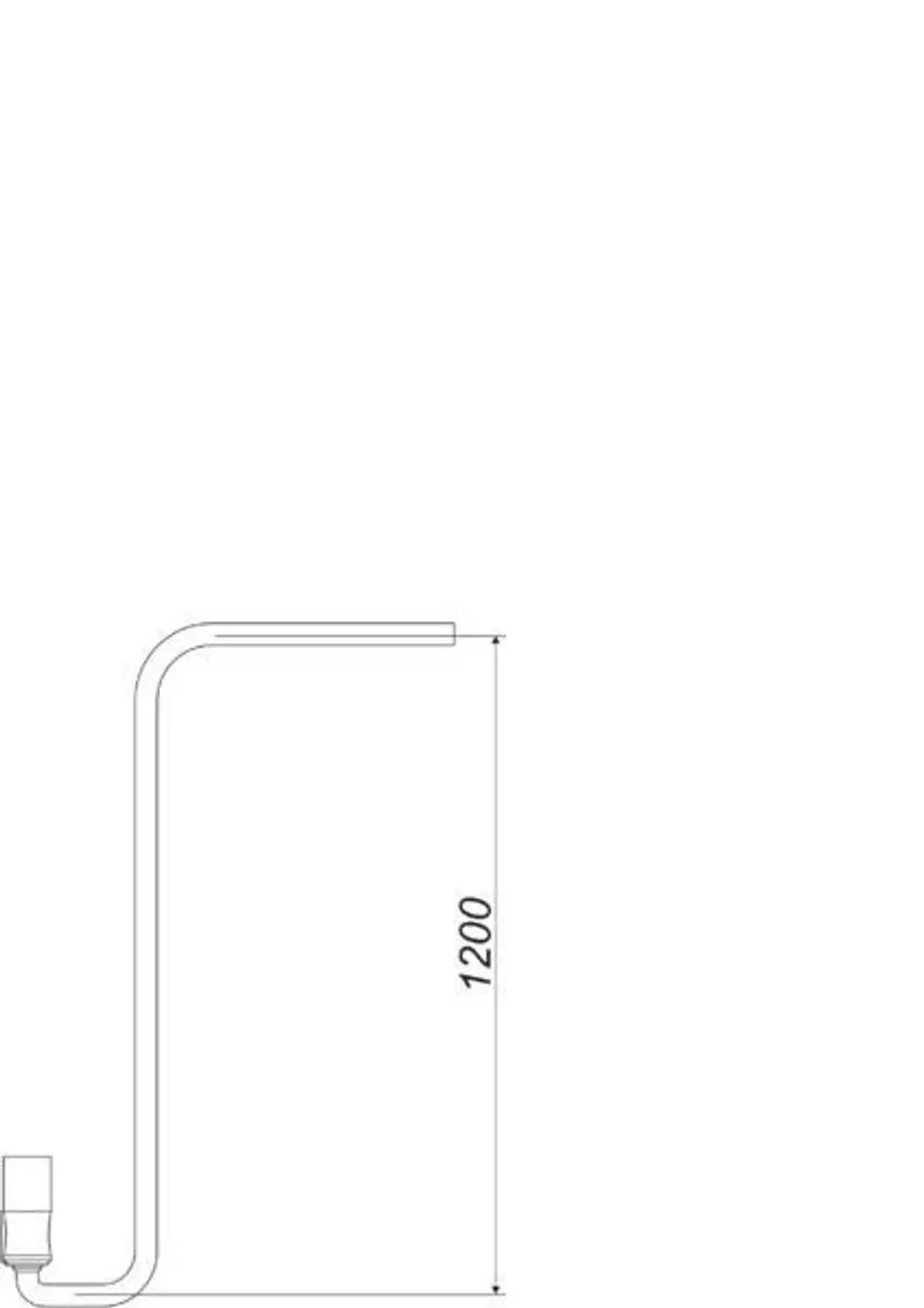 Dallmer Sensor-Verlängerungskabel in einer L-förmigen Darstellung, mit einer Länge von 1200 mm, auf weißem Hintergrund abgebildet.