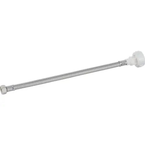 Flexible Verbindungsschlauch mit einem Metallgeflecht und zwei Anschlüssen, geeignet für Sanitärinstallationen. Produkt von Geberit.