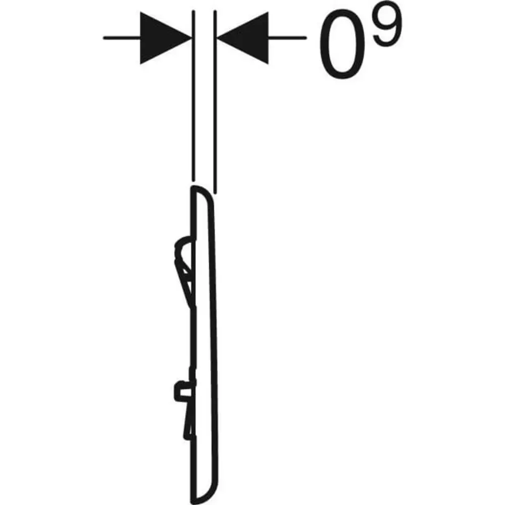 Weißes Betätigungsfeld mit schlankem Design, zur Steuerung der pneumatischen Spülauslösung, montiert an einer Wand, hergestellt von Geberit.