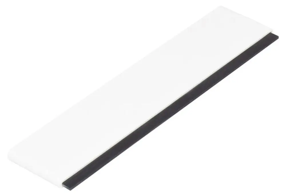 Weißer Glasabzieher von Keuco, rechteckige Form mit glatter Oberfläche und schwarzem Gummi an der unteren Kante zur Anwendung auf Glasflächen.