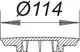 Dallmer Abdeckhaube aus Kunststoff mit verchromter Oberfläche, zeigt ein technisches Diagramm und eine Abmessung in Millimetern, Ø 114.