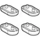 Vier gleichförmige Ausgleichspuffer von Geberit, ovaler Form mit zwei erhabenen Punkten auf der Oberseite, angeordnet in einem 2x2-Raster.