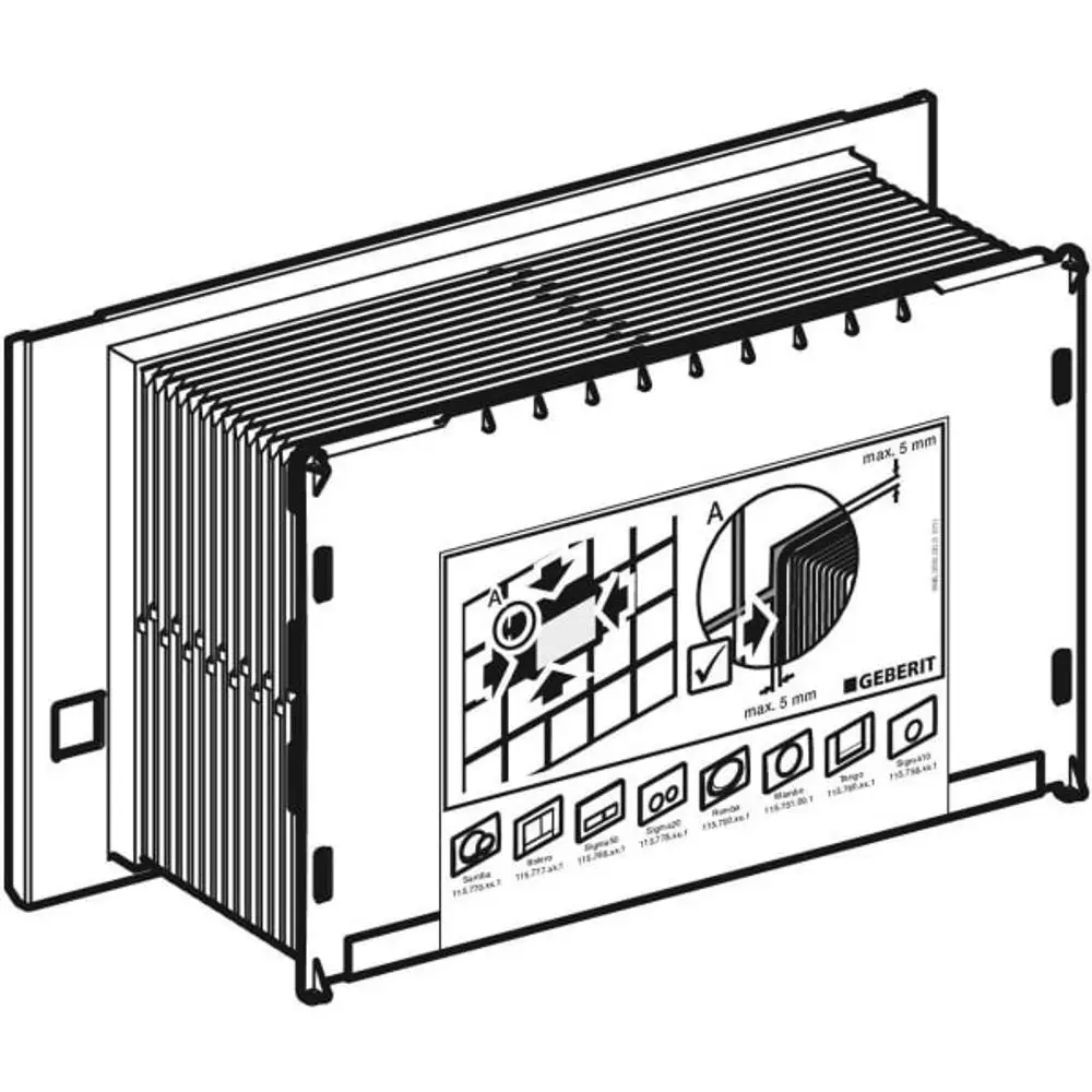 Bauschutz für Geberit Sigma UP-Spülkasten mit grafischen Anweisungen zur Montage und einem Diagramm zur Verwendung.