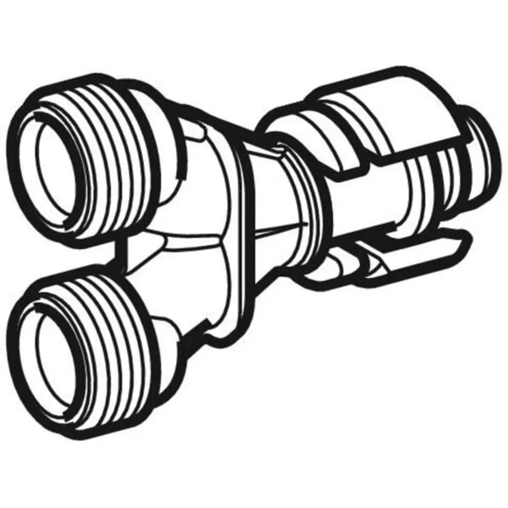 Y-Abzweig von Geberit, bestehend aus einem zentralen Verbindungsteil und zwei seitlichen Anschlüssen, geeignet für die Verbindung von Rohrleitungen.