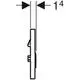 Geberit Betätigungsplatte mit pneumatischer Spülauslösung, seitliche Ansicht. Design mit zwei Drückern und einer Höhe von 14 mm. Ideal für Urinalanlagen.