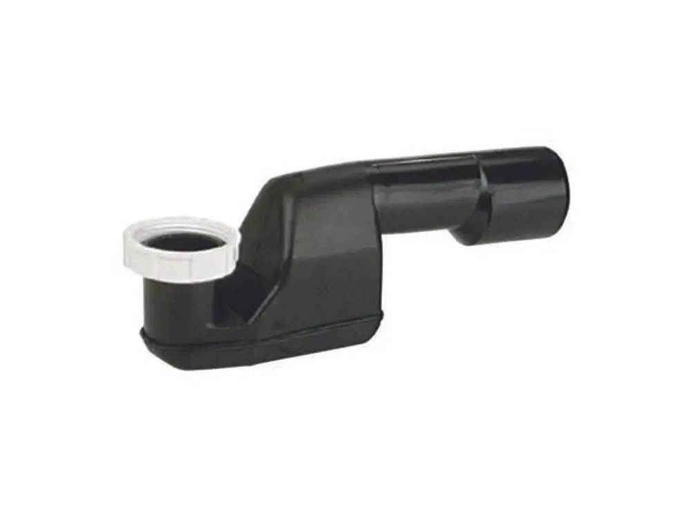 Dallmer Siphon mit einem seitlichen Abgang, flachem Design und Anschluss für Ablaufrohre. Geeignet für den Einsatz in Wannen- und Sanitäranlagen.