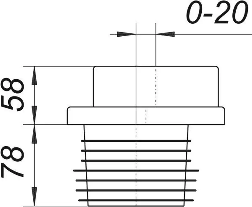 Dallmer-Fitnessgerät mit runder Basis, seitlichem Verstellmechanismus und Gewinde für Anschluss, zeigt Maße und Konstruktionsdetails in technischer Zeichnung.