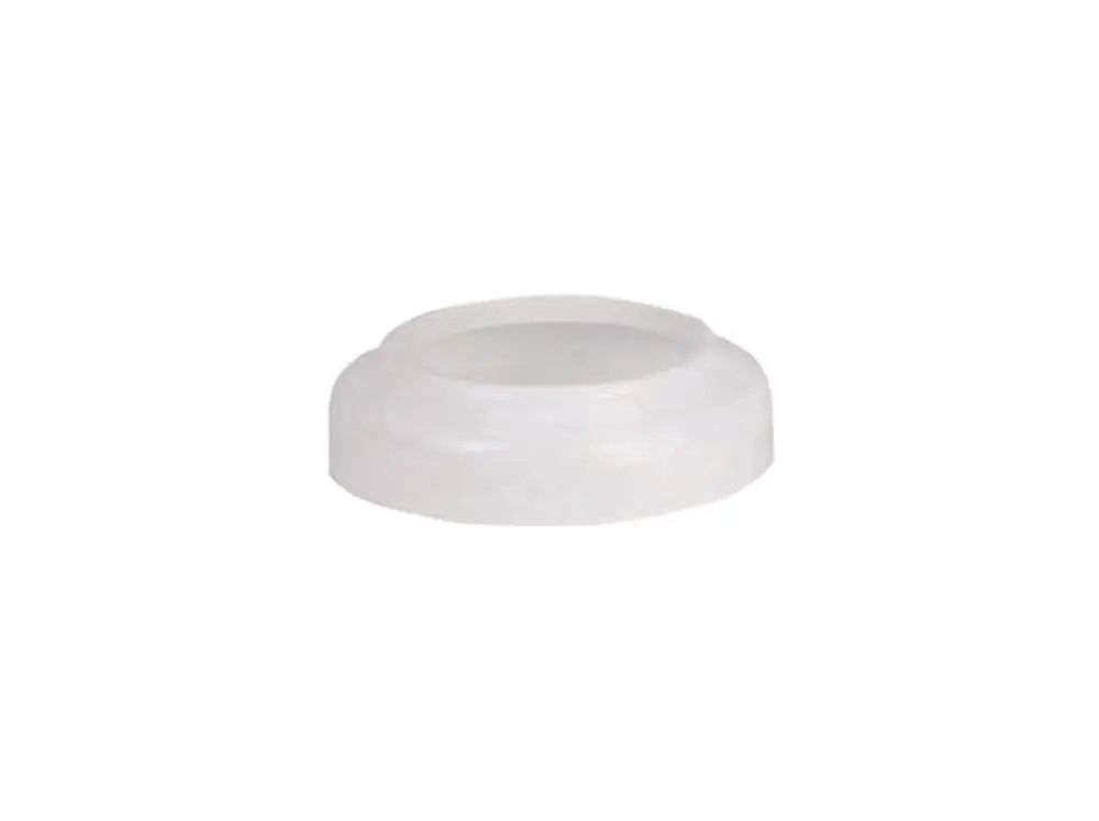 Dallmer WC-Rosette in transparentem Material, flaches Design mit einer runden Öffnung in der Mitte. Geeignet für die Verbindung in Sanitärinstallationen.