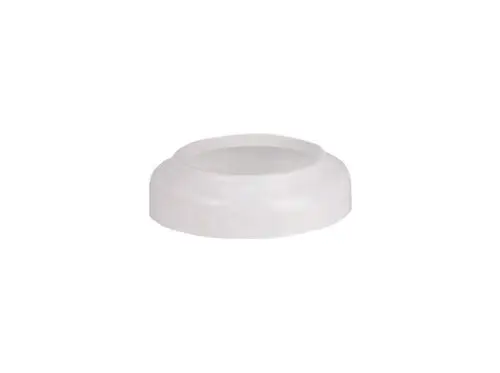 Dallmer WC-Rosette in transparentem Material, flaches Design mit einer runden Öffnung in der Mitte. Geeignet für die Verbindung in Sanitärinstallationen.