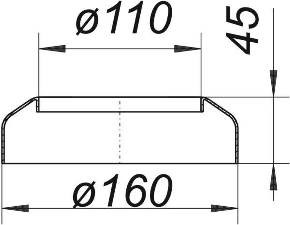 Schematische Darstellung einer Dallmer WC-Rosette mit zwei Durchmessern, einem größeren und einem kleineren, sowie einer beschnittenen Kante.