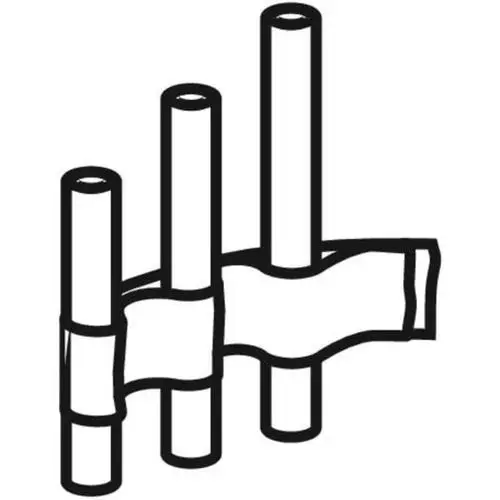 Weiße Düse mit drei Rohren, verbunden durch ein flexibles Element, dargestellt in einem schematischen Design. Geberit-Produkt zur flexiblen Anwendung in Sanitärinstallationen.