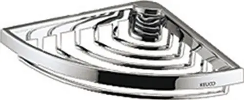 Duschablage in Form eines Eckseifenkorbs von Keuco, verchromt und abnehmbar, mit mehreren gestuften Ablageflächen.