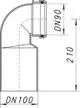 Dallmer Wand-WC-Bogen mit 90-Grad-Winkel. Komponenten für die Rohrverbindung in Sanitäranlagen, Anschlussgrößen klar dargestellt.