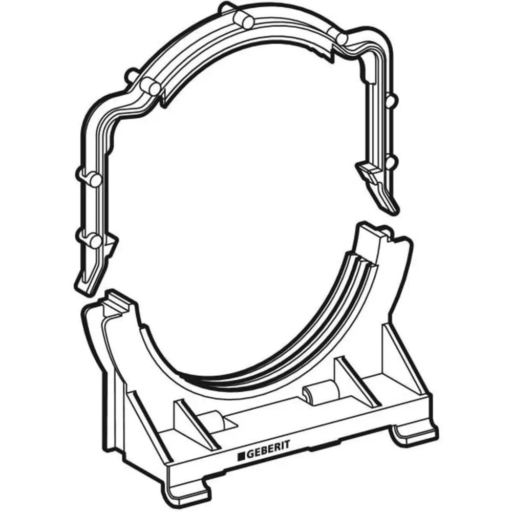 Rohrschelle für Sanitäranwendungen, ausgeführt in einem technischen Design, erkennbar an der Marke Geberit, geeignet für den Anschluss von Rohren.