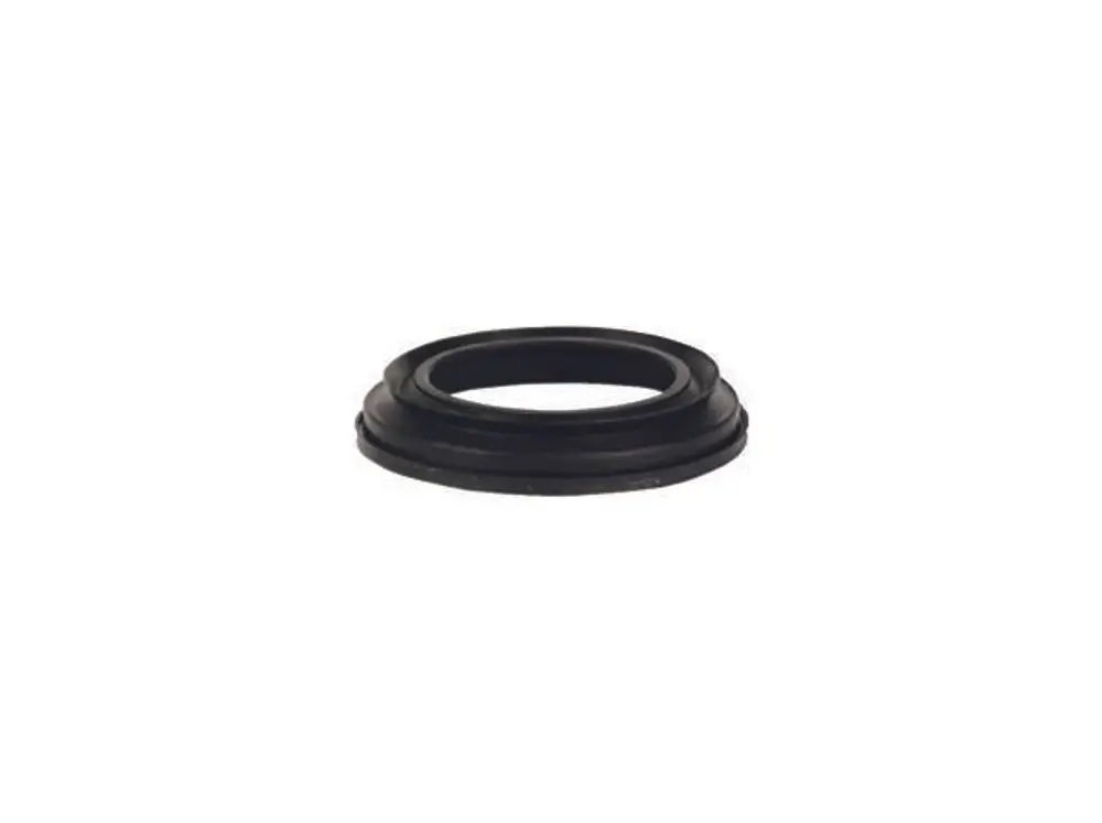 Schwarze Dichtung von Dallmer, flache Form mit erhöhter Kante, geeignet für Verbindungselemente in Sanitärinstallationen.