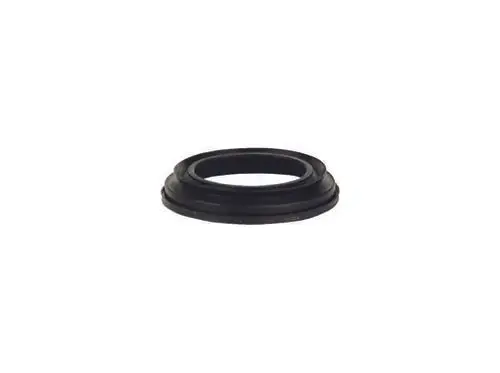 Schwarze Dichtung von Dallmer, flache Form mit erhöhter Kante, geeignet für Verbindungselemente in Sanitärinstallationen.