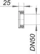 Dallmer Dichtungselement in schematischer Darstellung, mit klaren Maßlinien und Bezeichnung DN50, zeigt die Struktur und Anordnung der Komponenten.