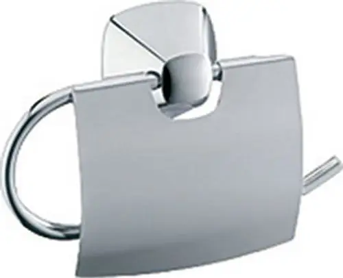 Verchromter Toilettenpapierhalter von Keuco mit abnehmbarem Deckel, montiert an der Wand. Der Halter bietet eine klare und funktionale Form.