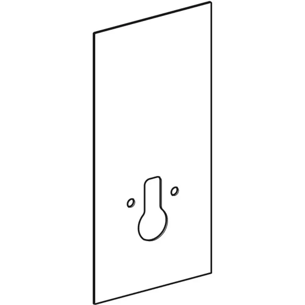 Geberit Frontverkleidung aus Glas in rechteckiger Form mit einer Aussparung in der Mitte und zwei Löchern, geeignet für Wand-WCs.