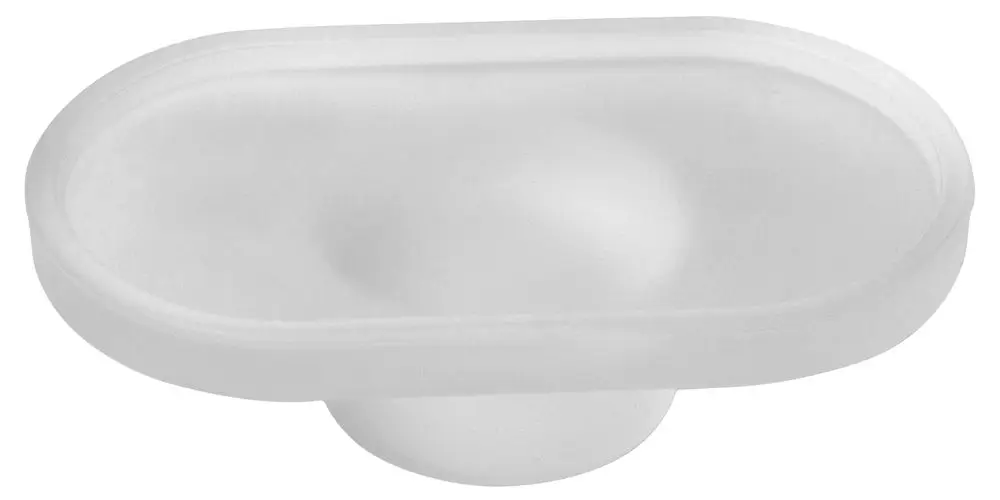 Schale aus Echtkristall von Keuco, ovale Form mit gerader Kante, transparente Oberfläche, leicht erhabener Boden in der Mitte.