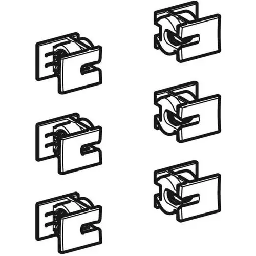 Befestigungsset von Geberit für die Monolith Frontverkleidung, bestehend aus verschiedenen Montageelementen in schematischer Darstellung.