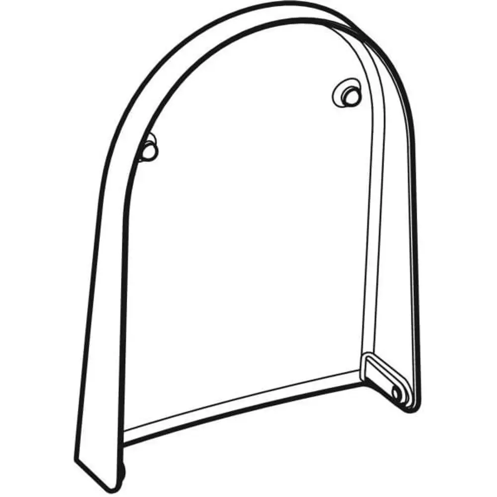 Geberit WC-Deckel mit gewölbter Form und seitlichen Befestigungsmöglichkeiten, dargestellt in einer einfachen Zeichnung ohne Farbdetails.