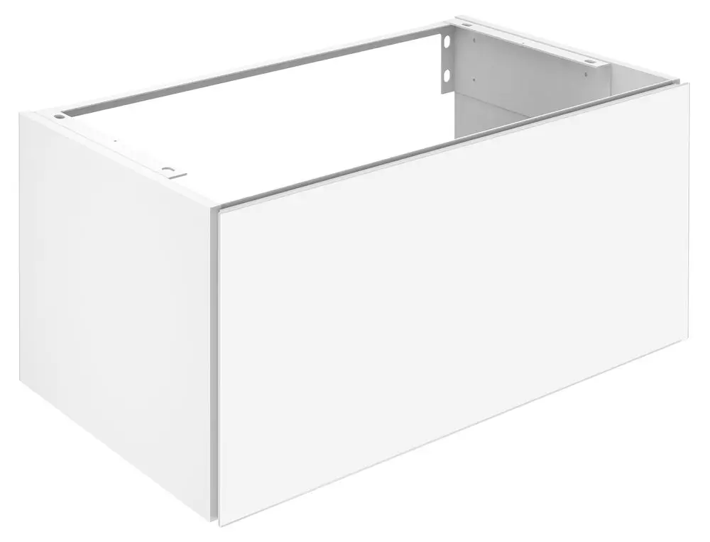 Weißer Waschtischunterbau von Keuco mit Auszug, offen auf der Oberseite und den Seiten, ohne zusätzliche Details oder Maße erkennbar.