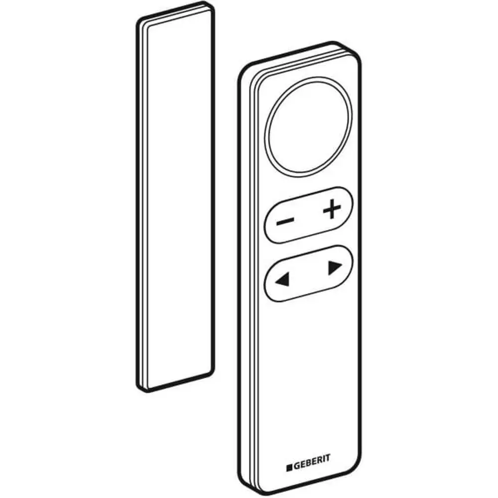 Remote control in white for Geberit AquaClean Sela, featuring a circular button and various control buttons for adjustments.