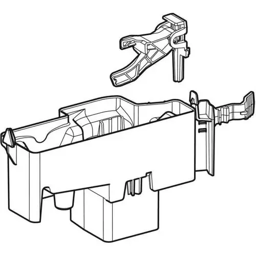 Unterteil einer Absaugvorrichtung von Geberit, mit separatem Halterungsstück, in schematischer Darstellung.