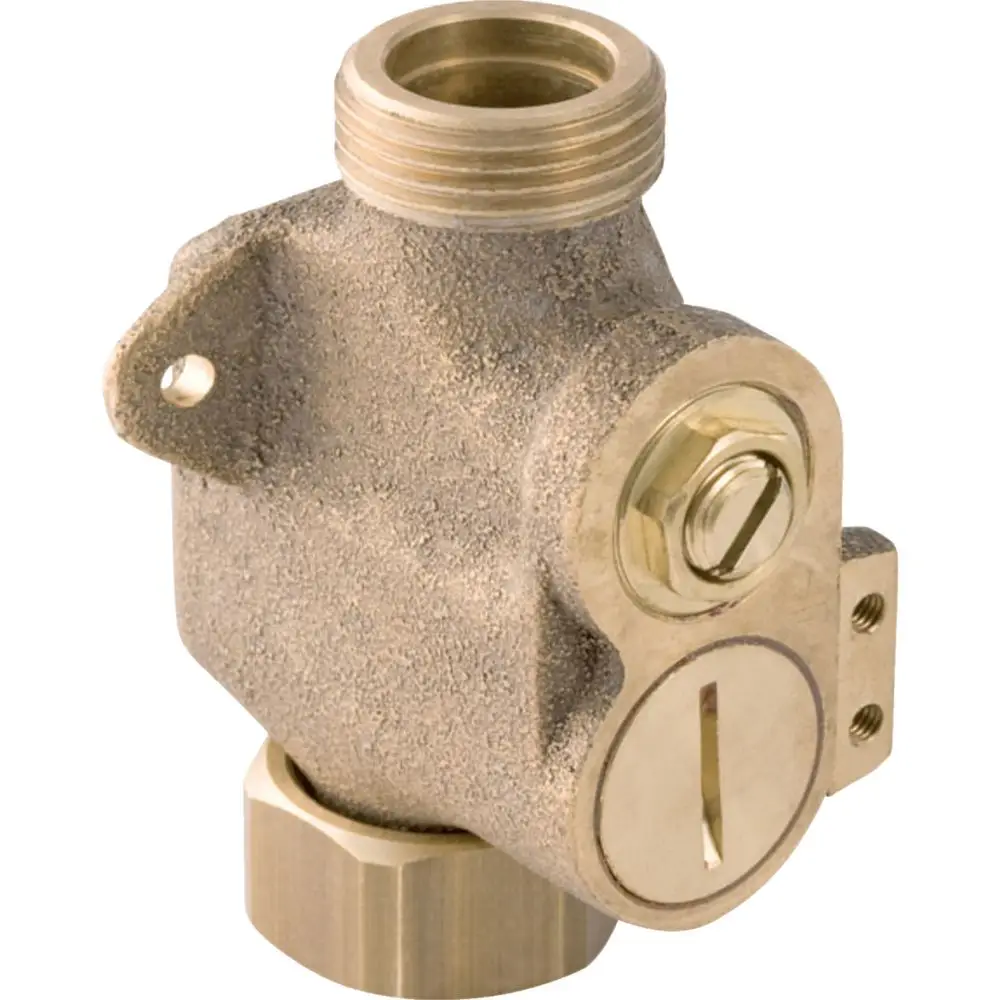 Geberit Absperrventil aus Metall mit einem Gewindeanschluss und einer seitlichen Betätigung. Das Ventil hat eine robuste Bauweise und ist für Wasserinstallationen geeignet.