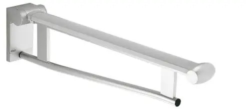 Weißer Stützklappgriff von Keuco mit einer langen, flachen Halterung, die an der Wand montiert ist. Ideal für den Einsatz im Bad oder bei Waschtischen.