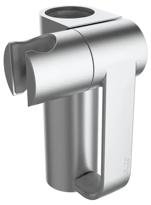 Höhenverstellbarer Brausehalter aus eloxiertem Aluminium in Silber, designed von Keuco. Der Halter hat eine praktische Form und eine Halterung für eine Dusche.